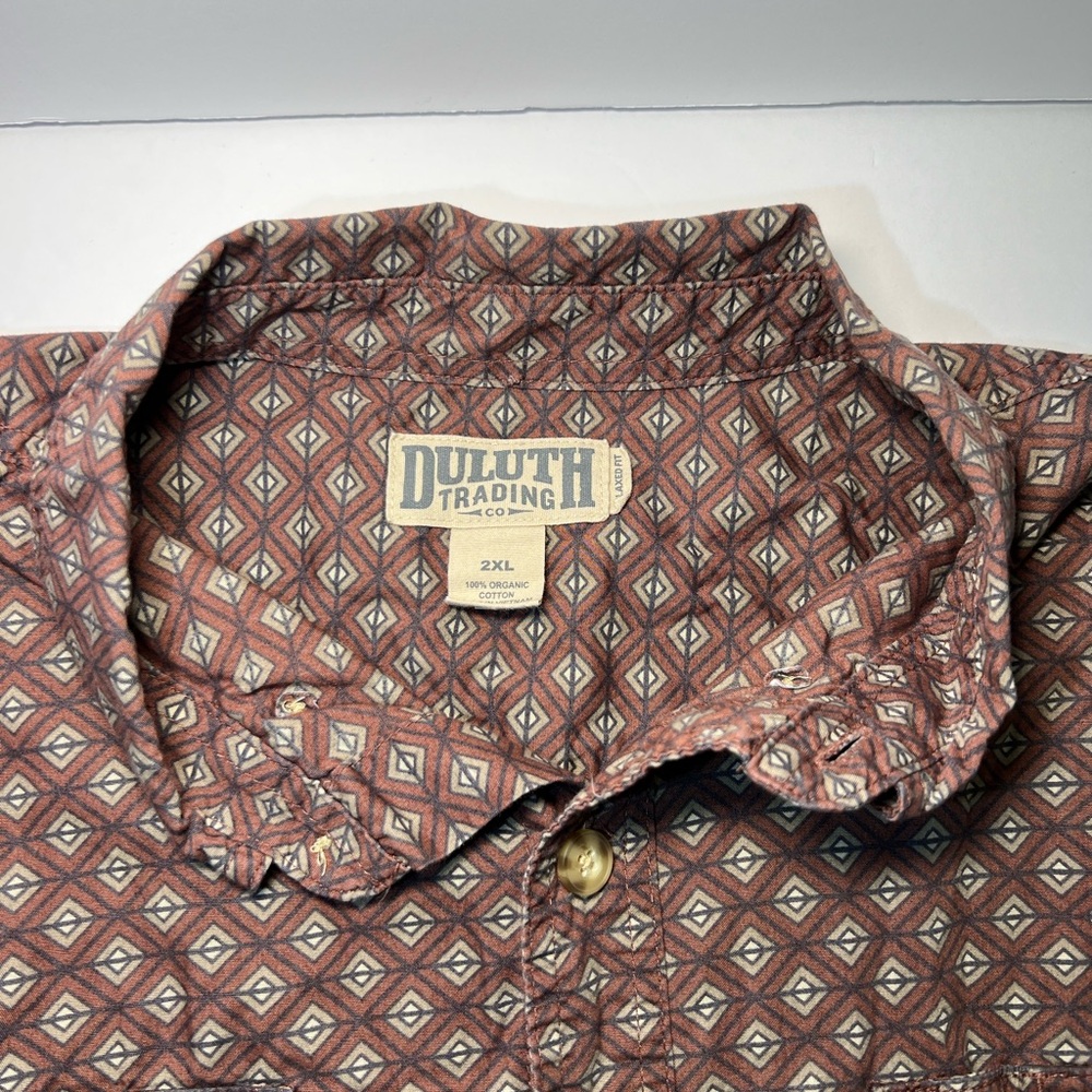 Duluth Trading Co Shirt Mens Size 2Xl Brown Short Sleeve Button Down/up Pattern